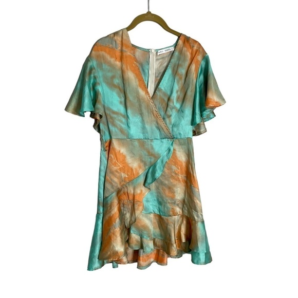 Saints + Secrets Toe Dye Orange Blue V Neck Dress Large - Picture 1 of 8